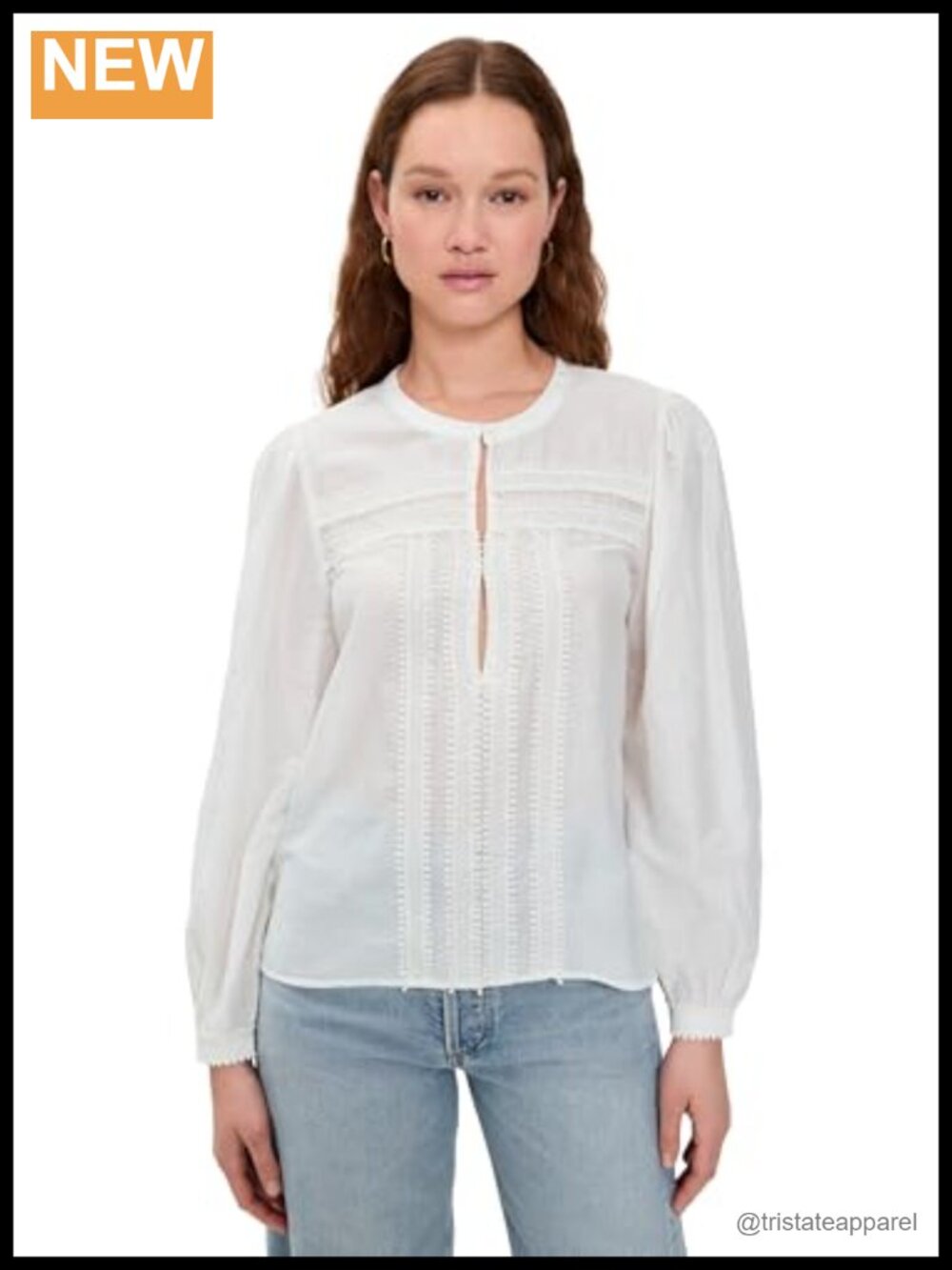 ReDone Women's Tate Blouse - Lightweight Cotton Silk Voile, Lace Trim, Puff